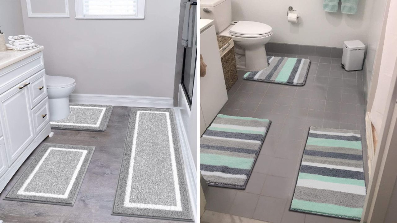 Kmson 3 Pcs Ombre Bathroom Rugs Set with U-Shaped Mat, Non Slip,Quick  Drying, Ultra Soft and Water Absorbent Bath Carpet for Bedroom Floor Living