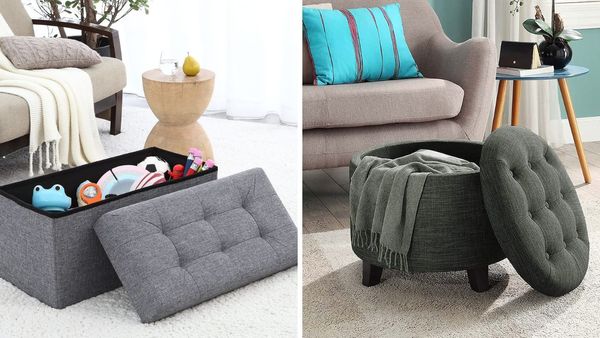 Gray storage ottoman